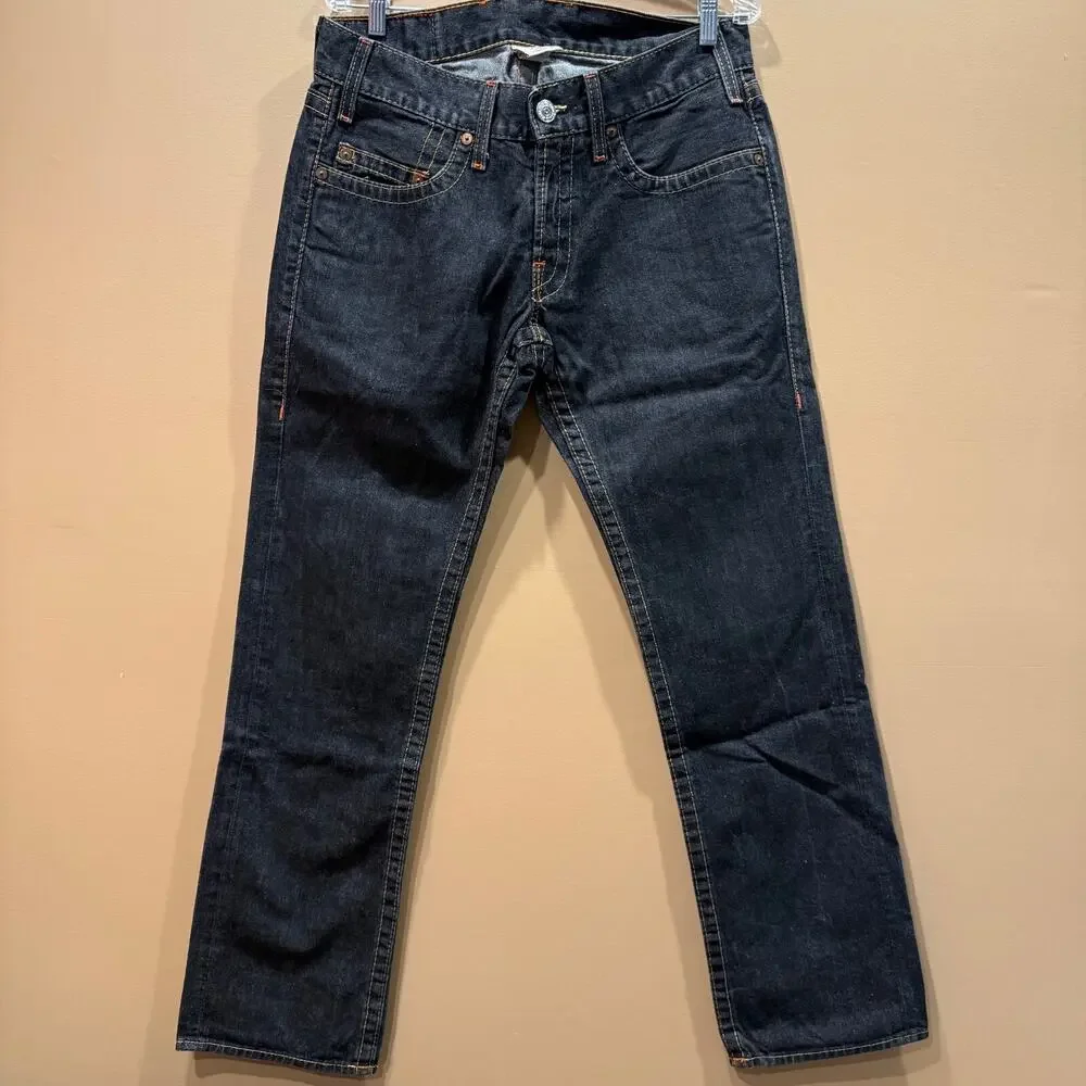 True Religion LOGAN Jeans Mens Black Denim USA Made Size 33W 32L Embroidered